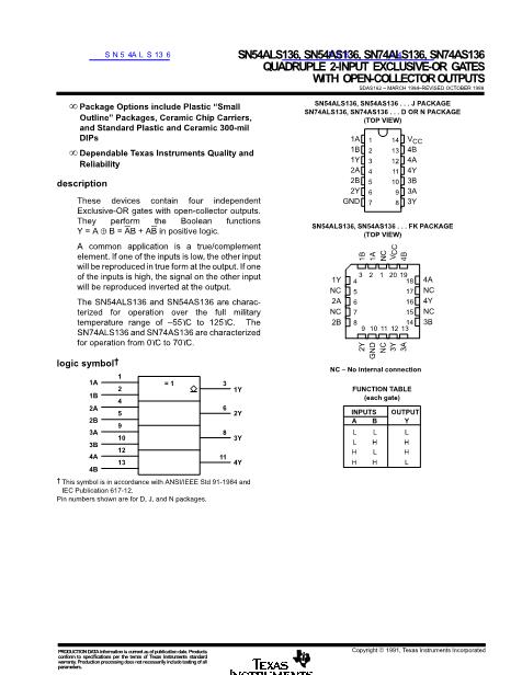 SN54ALS136數據手冊封面