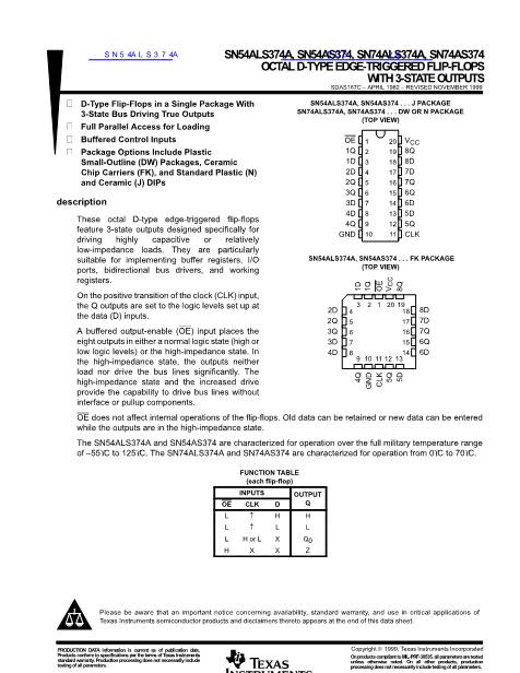 SN54ALS374A數(shù)據(jù)手冊封面