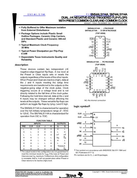SN54ALS114A數(shù)據(jù)手冊封面