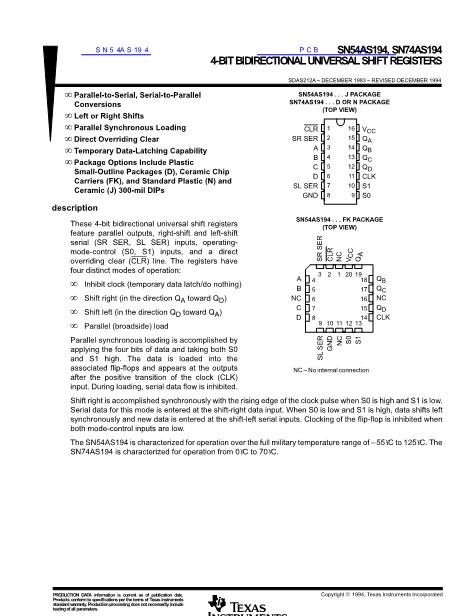 SN54AS194數(shù)據(jù)手冊(cè)封面