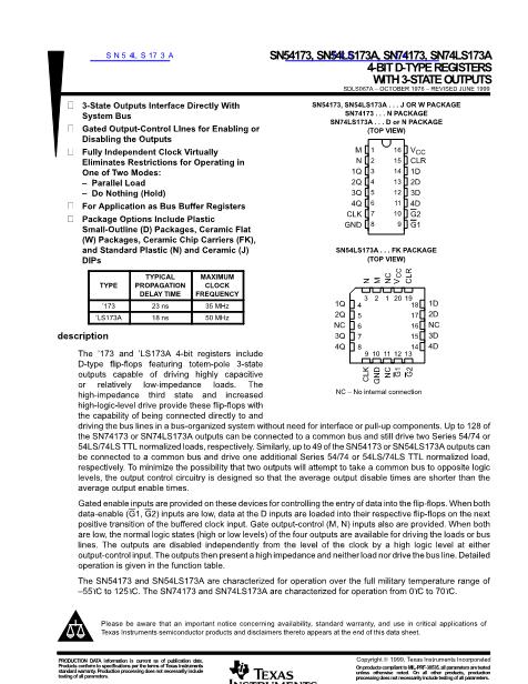 SN54LS173A數(shù)據(jù)手冊封面