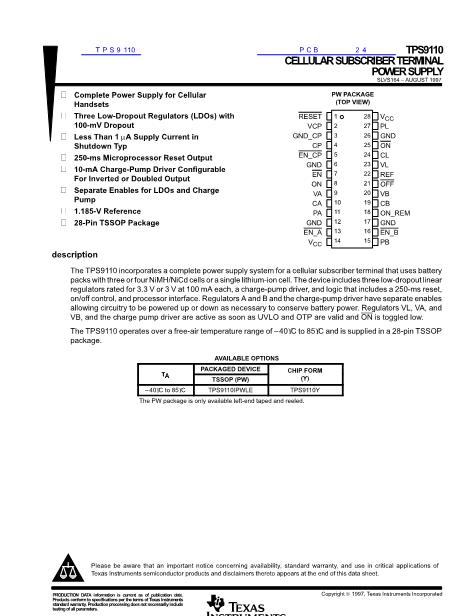 TPS9110數(shù)據(jù)手冊(cè)封面