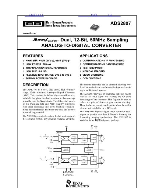 ADS2807数据手册封面