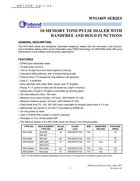 w91340 series數(shù)據(jù)手冊封面