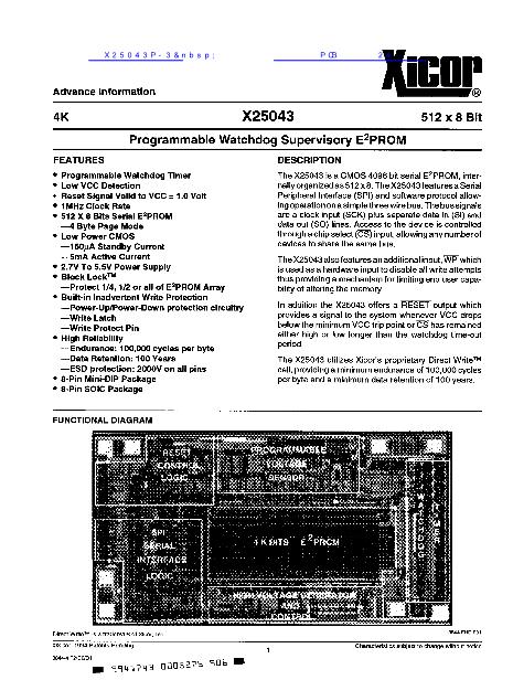 X25043P-3数据手册封面