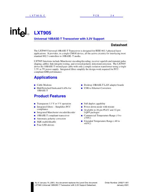 LXT905LC数据手册封面