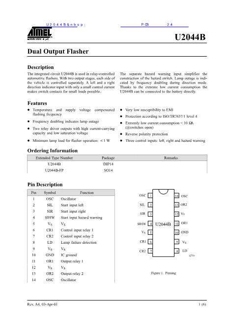 U2044B 數(shù)據(jù)手冊封面