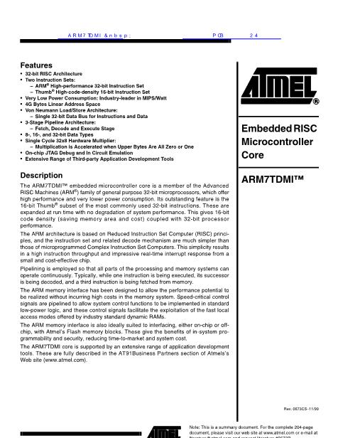 ARM7TDMI 數(shù)據(jù)手冊封面
