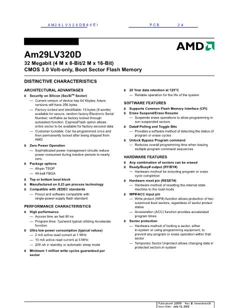 AM29LV320DB90EI數(shù)據(jù)手冊封面