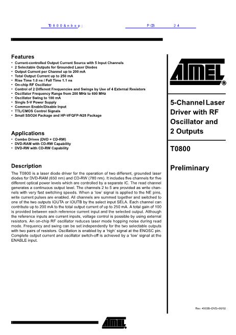 T0800 數(shù)據(jù)手冊(cè)封面