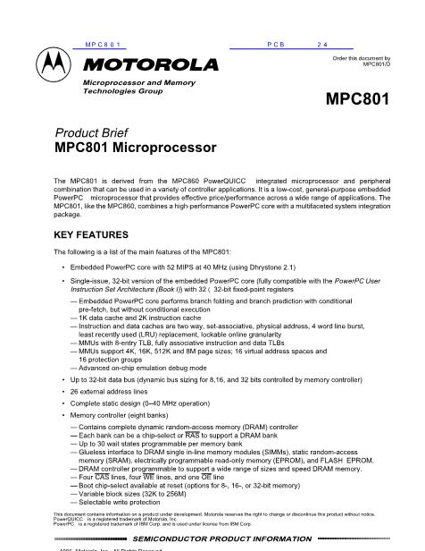 MPC801数据手册封面
