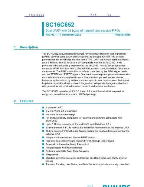 SC16C652数据手册封面