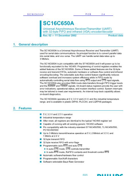 SC16C650A数据手册封面