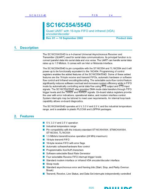 SC16C554数据手册封面