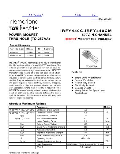 IRFY440C数据手册封面