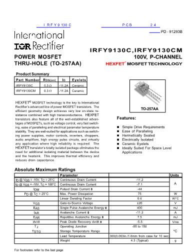 IRFY9130C数据手册封面