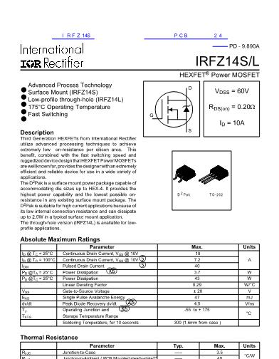 IRFZ14L数据手册封面