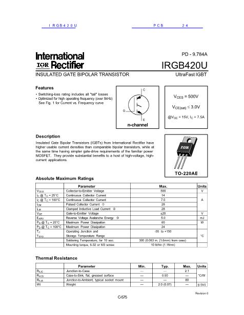 IRGB420U数据手册封面