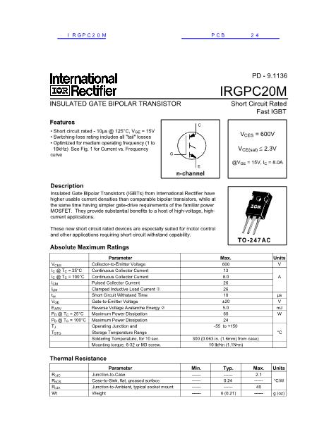 IRGPC20M数据手册封面