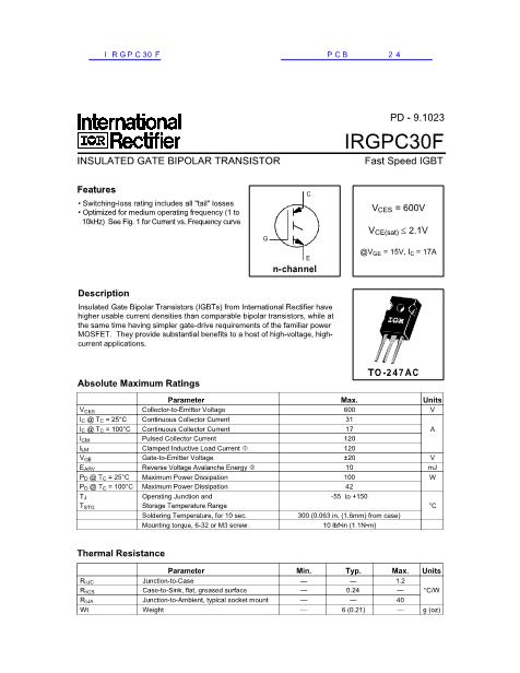 IRGPC30F数据手册封面