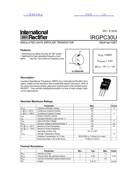 IRGPC30U数据手册封面