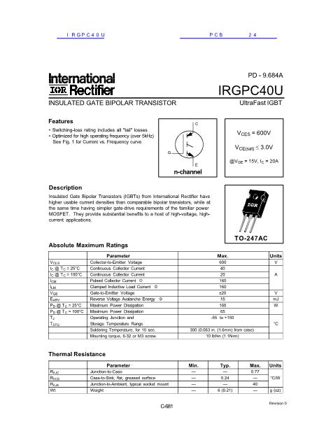 IRGPC40U数据手册封面