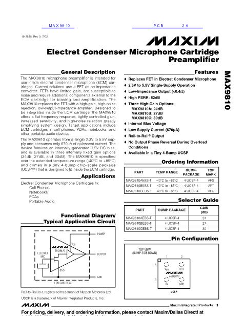 MAX9810數(shù)據(jù)手冊(cè)封面
