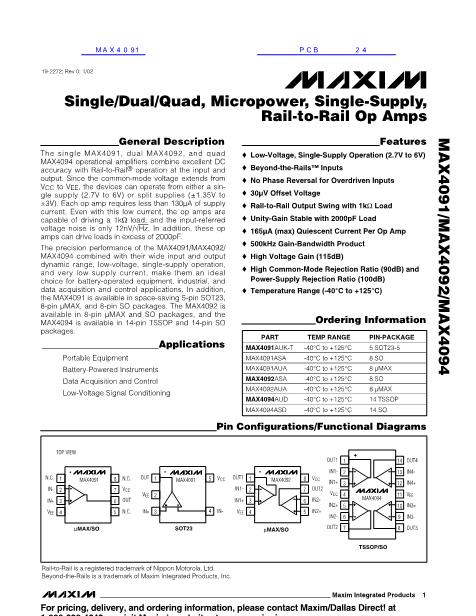 MAX4091數(shù)據(jù)手冊封面