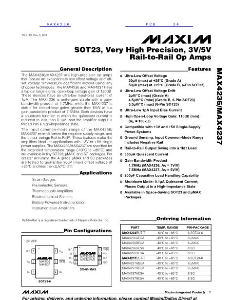 MAX4236數(shù)據(jù)手冊封面