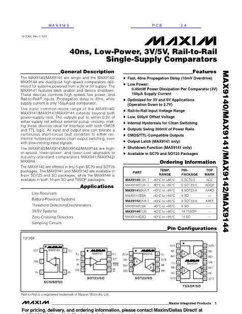 MAX9140数据手册封面