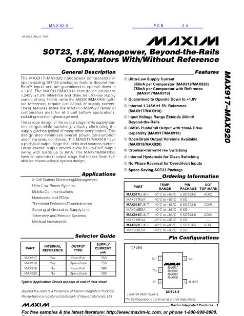 MAX918数据手册封面