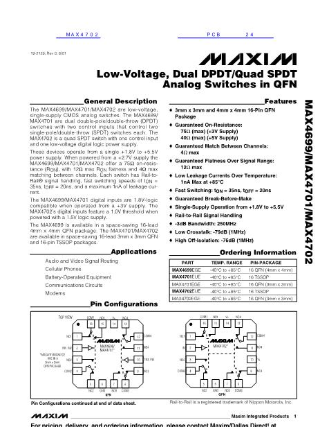 MAX4701數(shù)據(jù)手冊封面