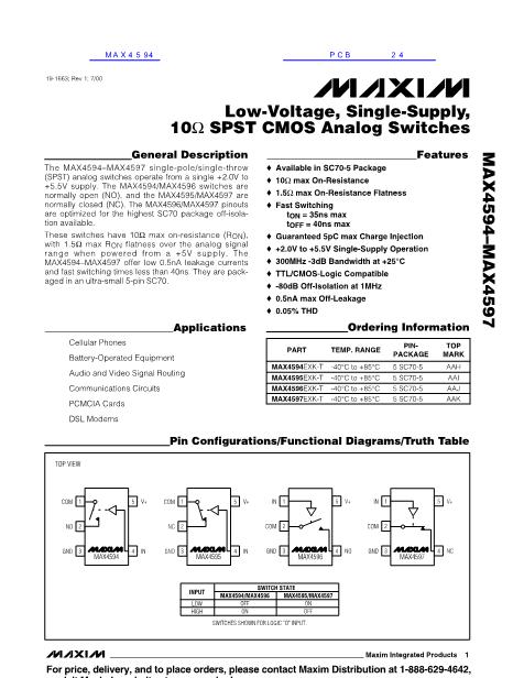 MAX4594數(shù)據(jù)手冊封面