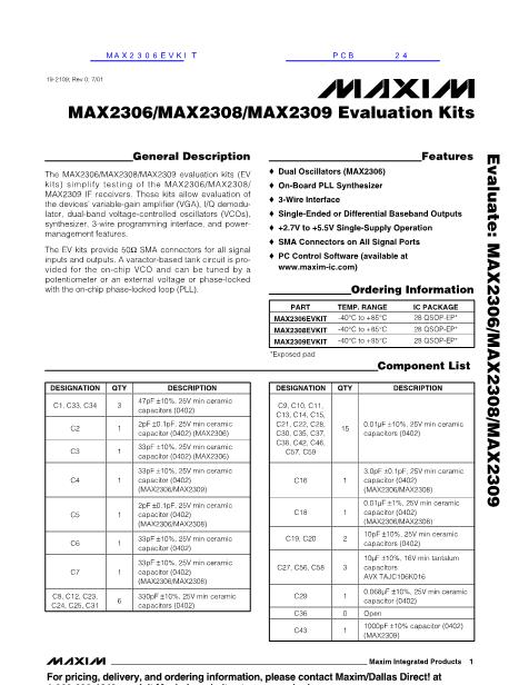 MAX2306EVKIT數(shù)據(jù)手冊封面