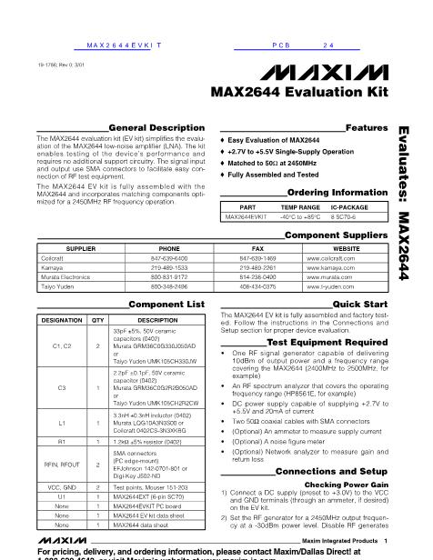 MAX2644EVKIT数据手册封面