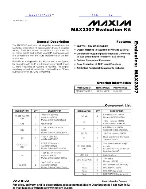 MAX2307EVKIT数据手册封面