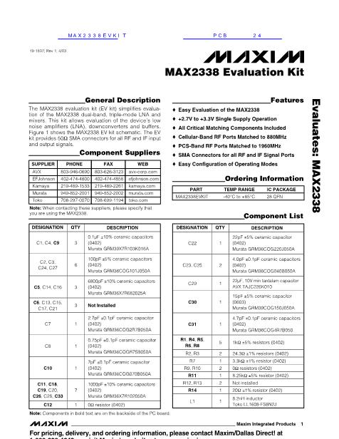 MAX2338EVKIT数据手册封面