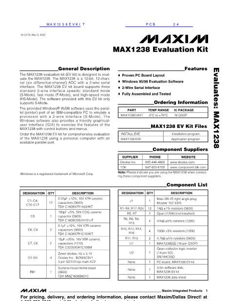 MAX1238EVKIT数据手册封面