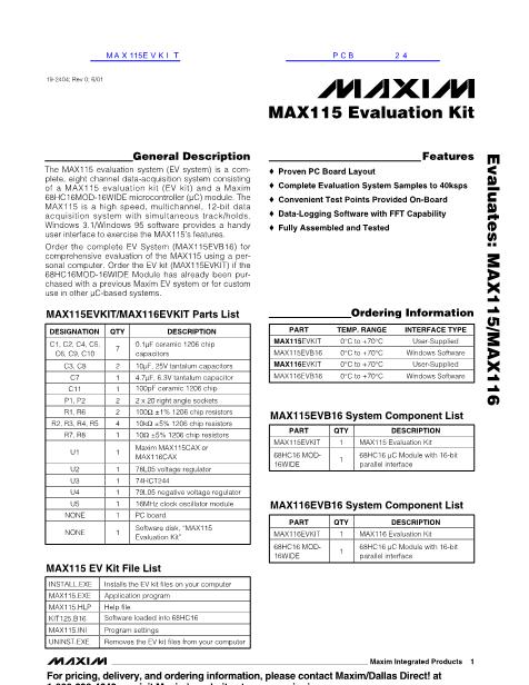 MAX115EVKIT數(shù)據(jù)手冊(cè)封面