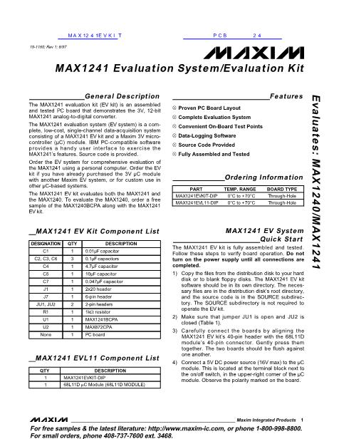 MAX1241EVKIT数据手册封面