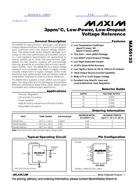MAX6133数据手册封面
