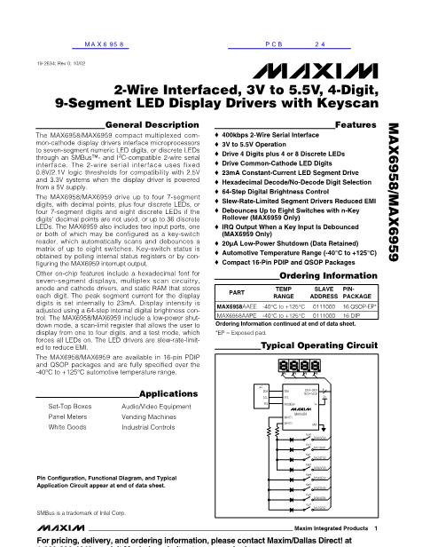 MAX6958數(shù)據(jù)手冊(cè)封面