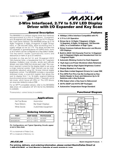 MAX6955數(shù)據(jù)手冊封面