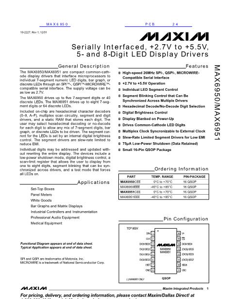 MAX6950數(shù)據(jù)手冊(cè)封面