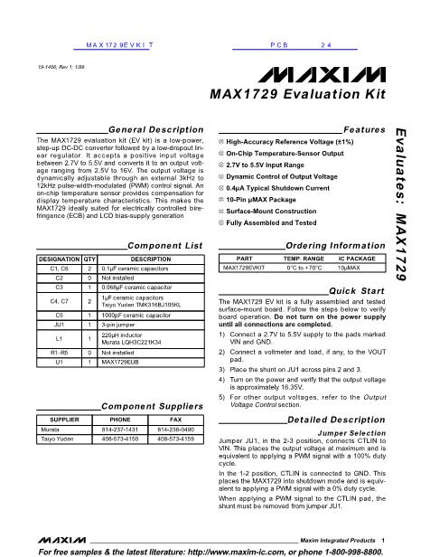MAX1729EVKIT數(shù)據(jù)手冊(cè)封面