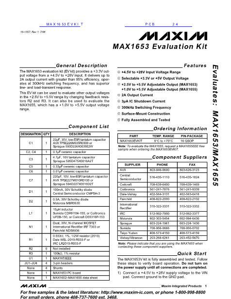 MAX1653EVKIT數(shù)據(jù)手冊封面