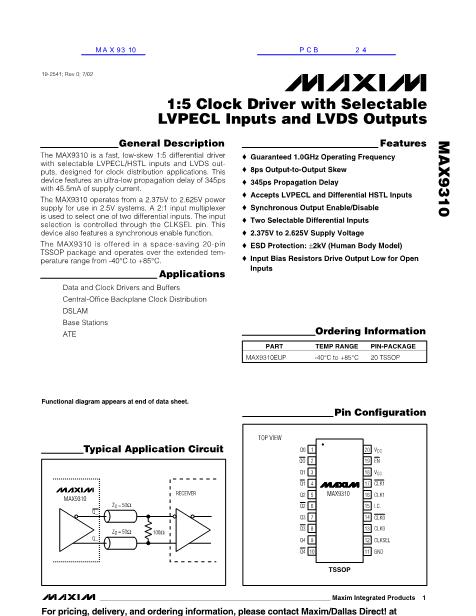 MAX9310数据手册封面