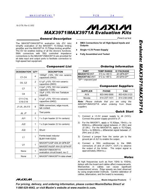 MAX3971AEVKIT数据手册封面