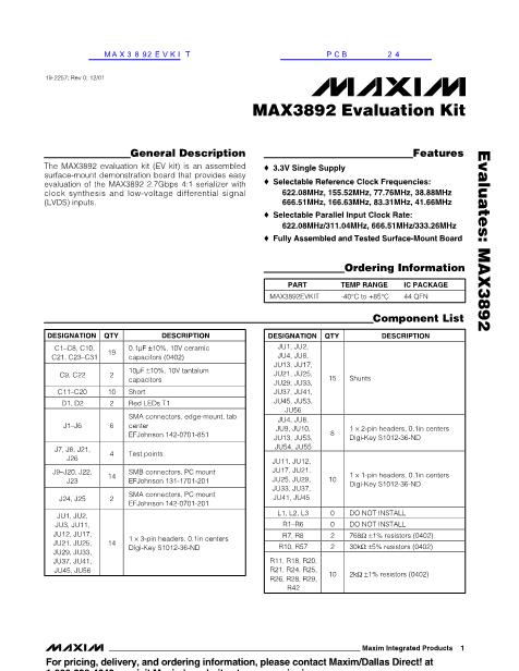 MAX3892EVKIT数据手册封面
