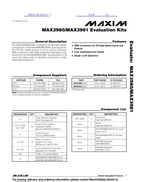 MAX3980EVKIT数据手册封面